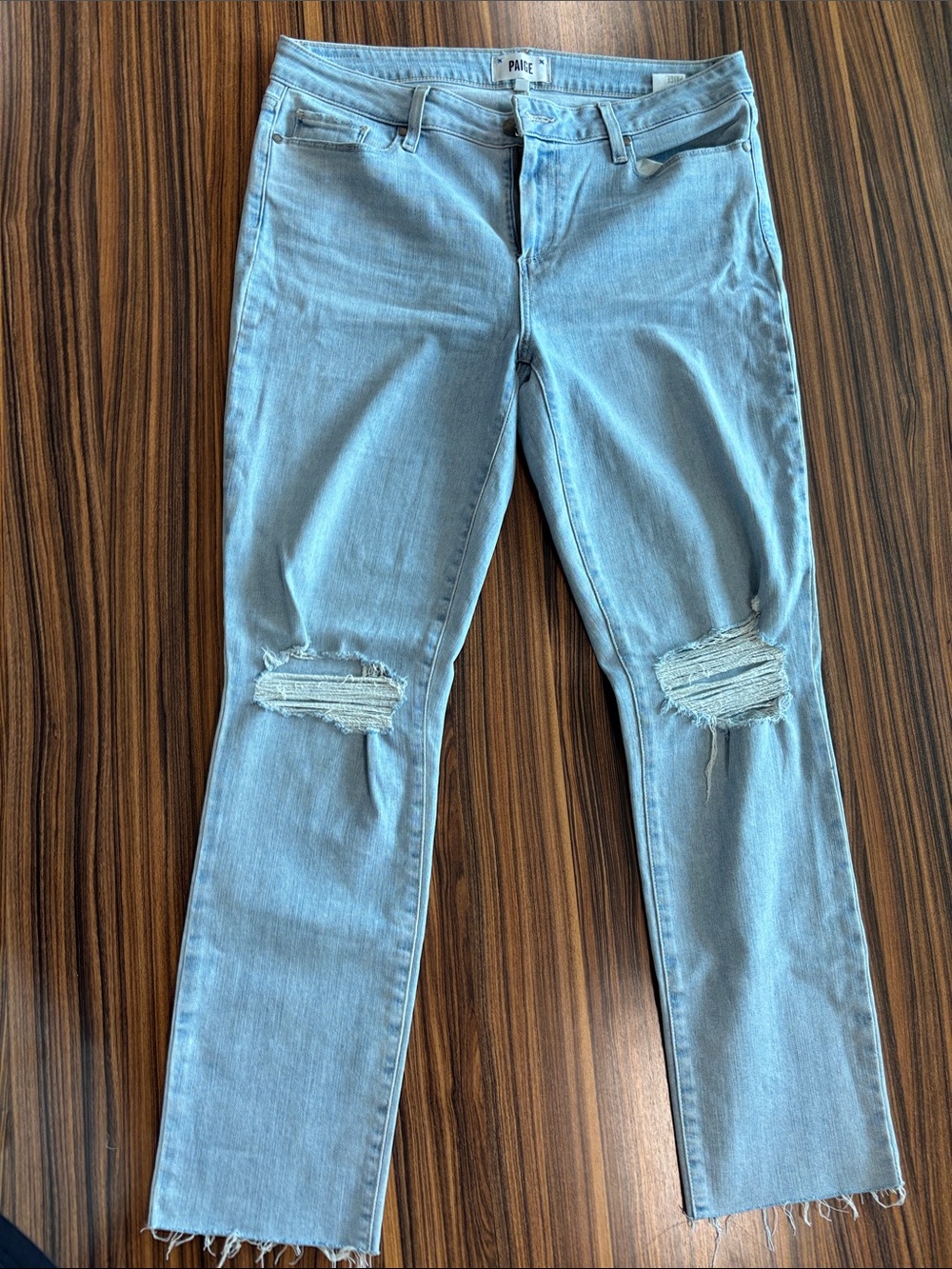 PAIGE Light Blue High-Rise Distressed Jeans